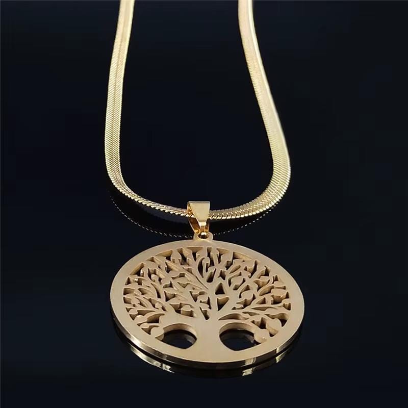 Tree of Life Crystal Choker Necklace: Gold Stainless Steel Pendant Jewelry