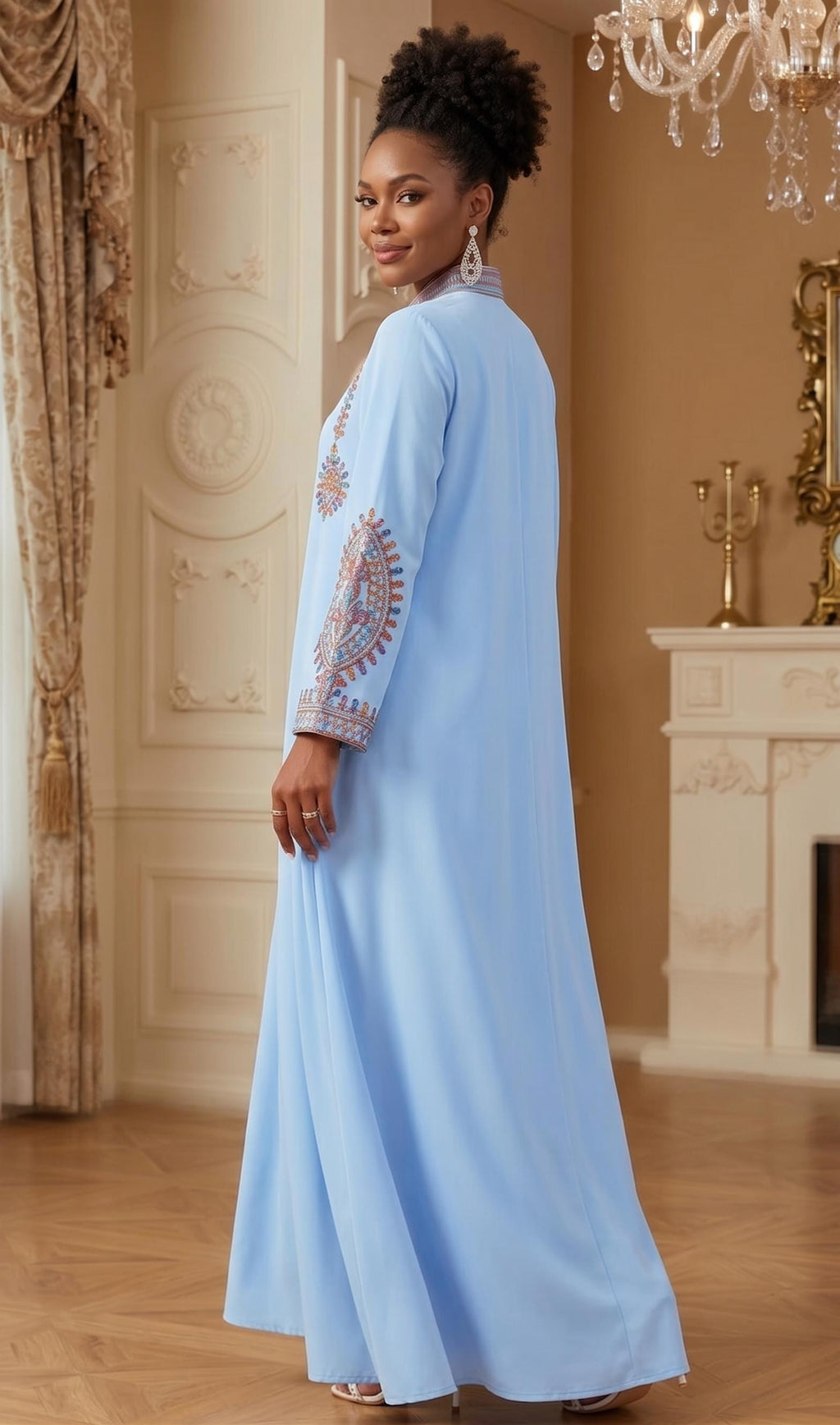 Handmade Women's Ethnic Embroidered Sequin Maxi Dress – Loose-Fit Muslim Kaftan Abaya Gown