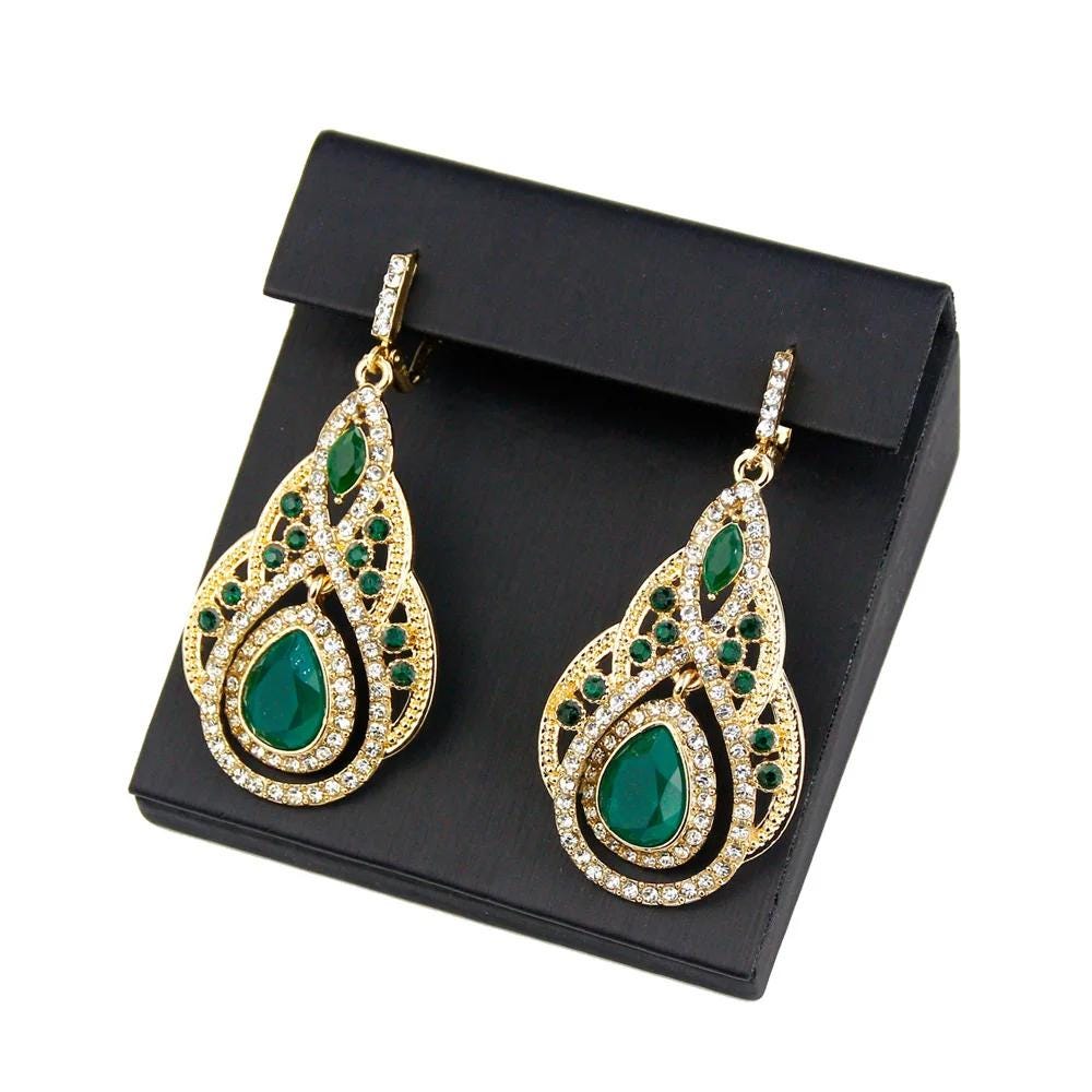 Chic Moroccan Full Crystal Drop Earrings | 18K Gold Color Palace Banquet & Bridal Wedding Jewelry