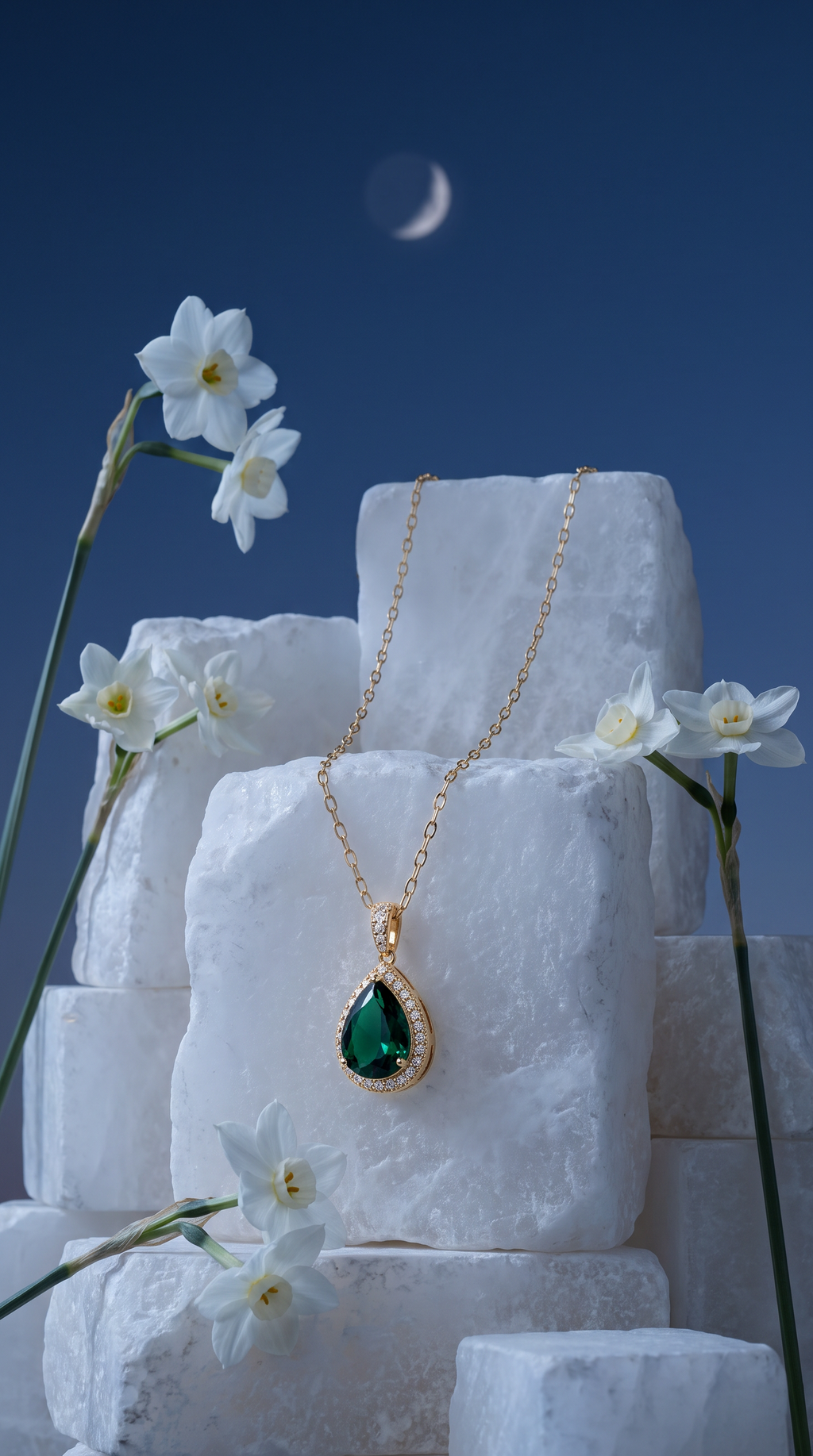 Elegant Emerald Green Zirconia Teardrop Necklace – Gold Plated Necklace for Women