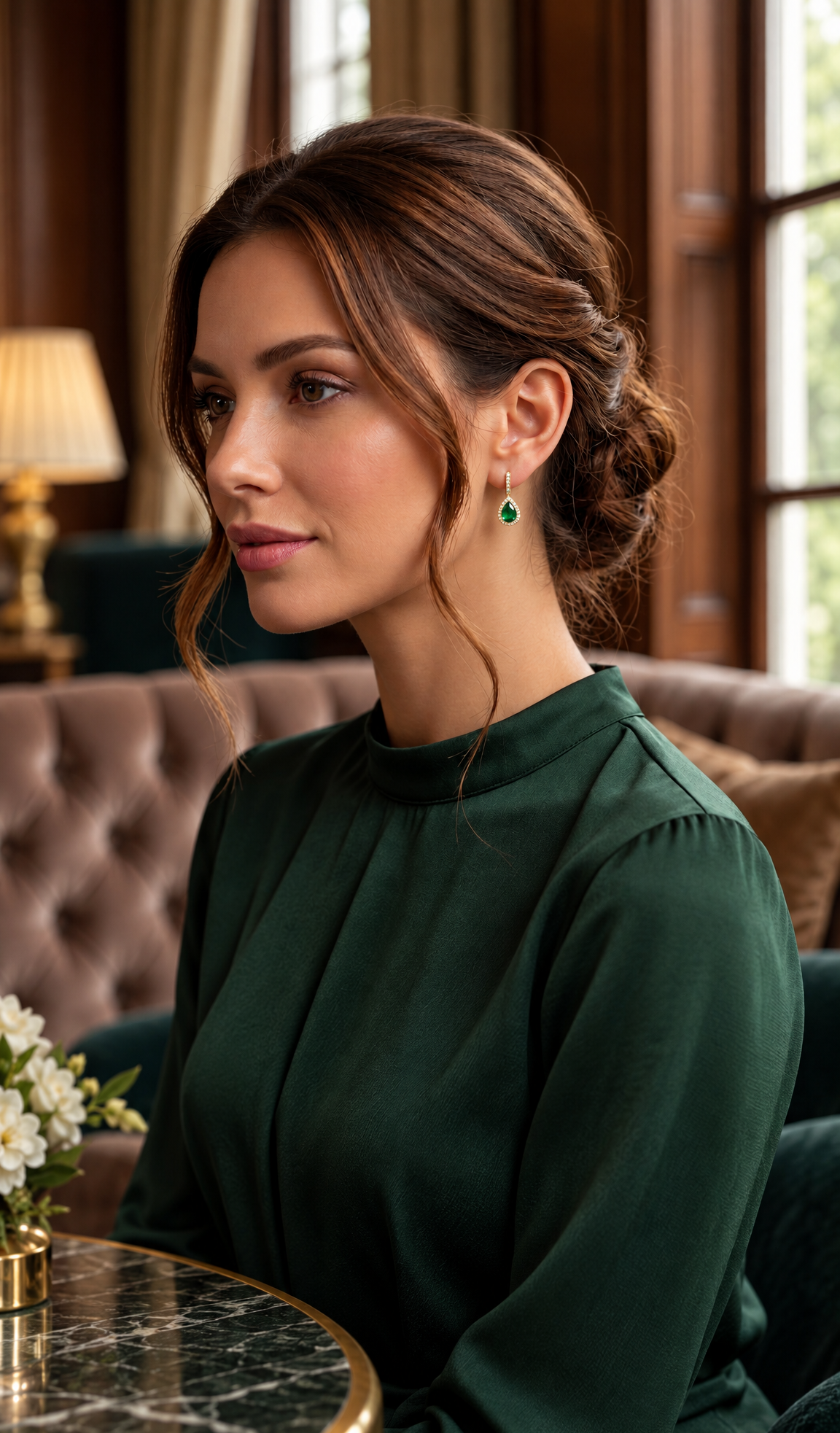 Emerald Green Zircon Teardrop Earrings – Gold Plated 925 Silver Earrings for Women