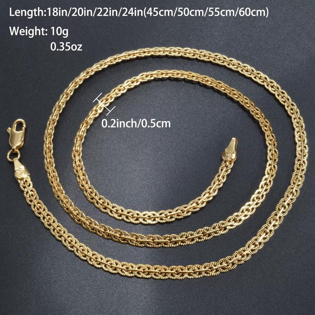 18K Gold Plated Rope Chain Necklace: Unisex Byzantine Style Choker (5mm)