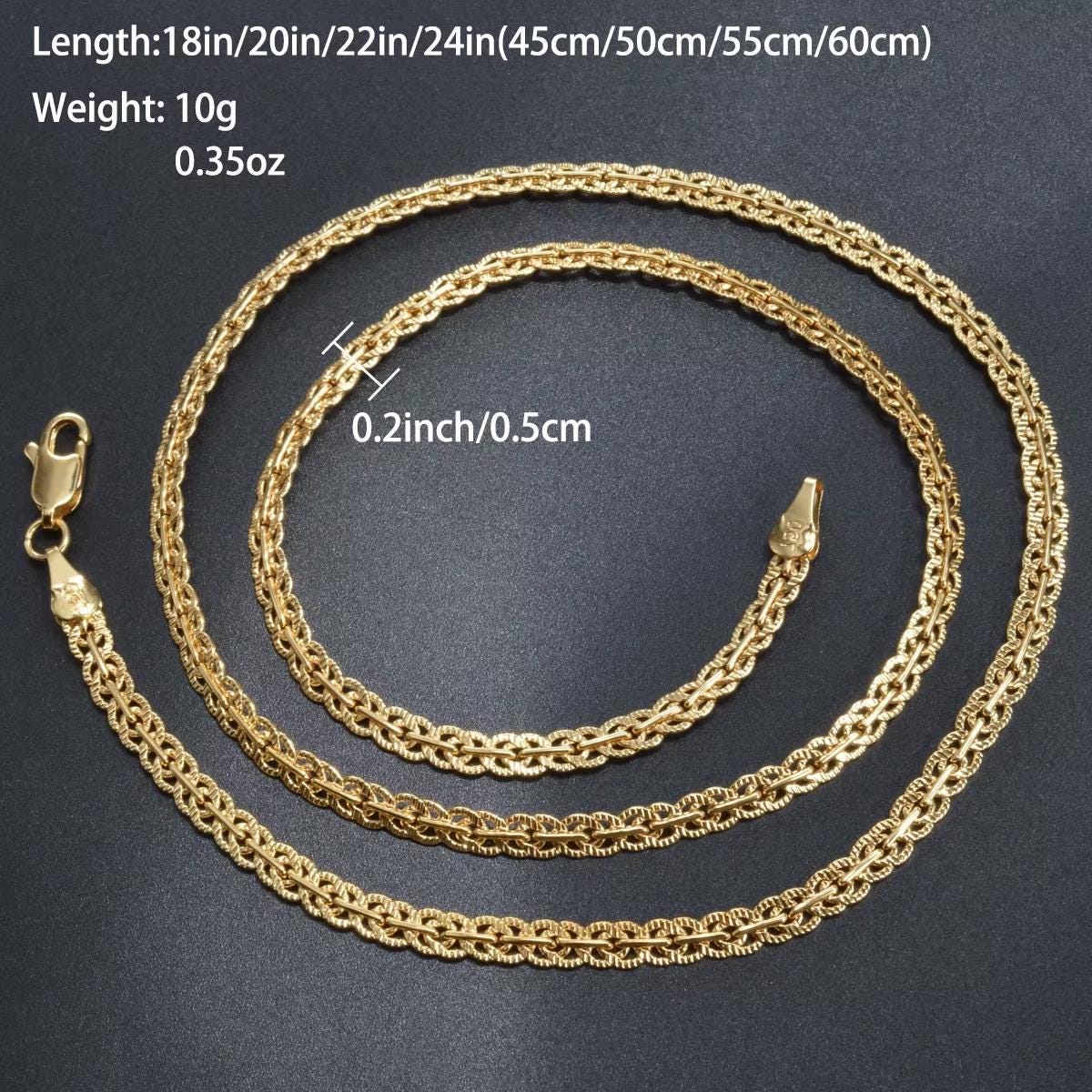 18K Gold Plated Rope Chain Necklace: Unisex Byzantine Style Choker (5mm)
