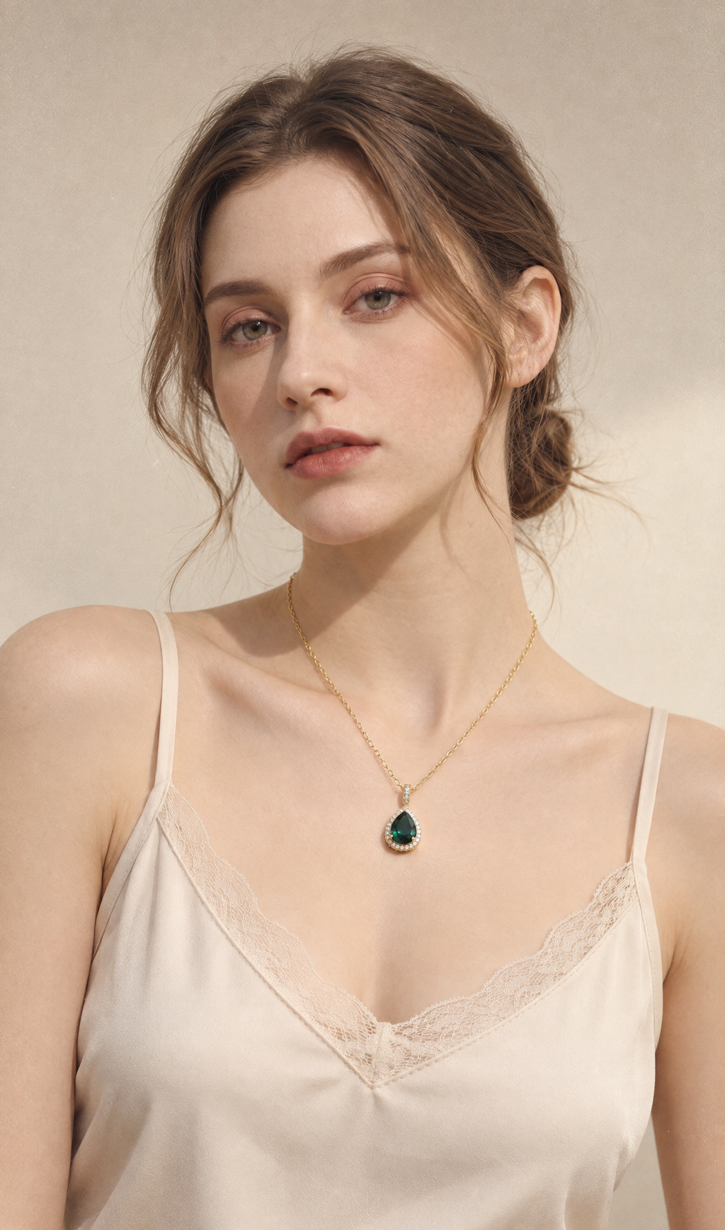 Elegant Emerald Green Zirconia Teardrop Necklace – Gold Plated Necklace for Women