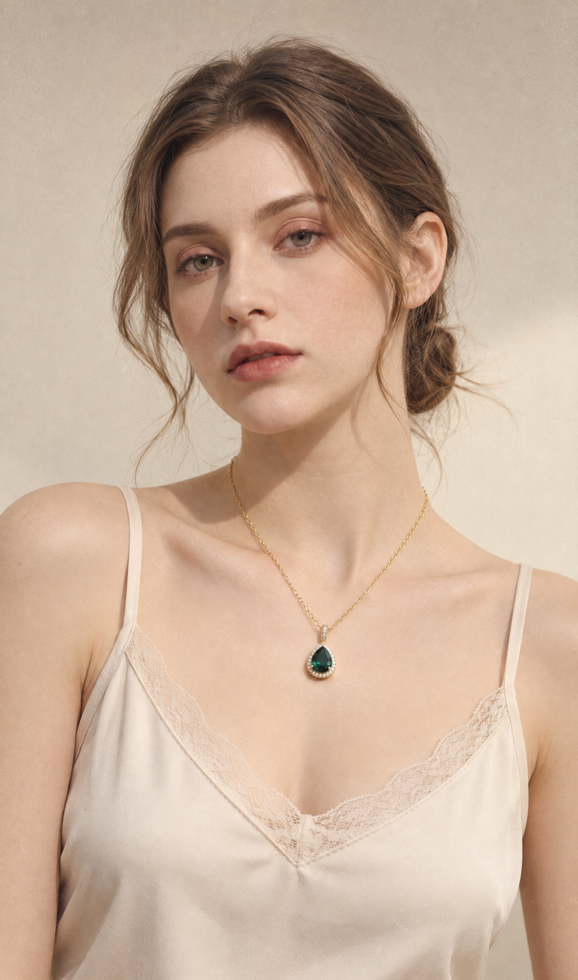 Elegant Emerald Green Zirconia Teardrop Necklace – Gold Plated Necklace for Women