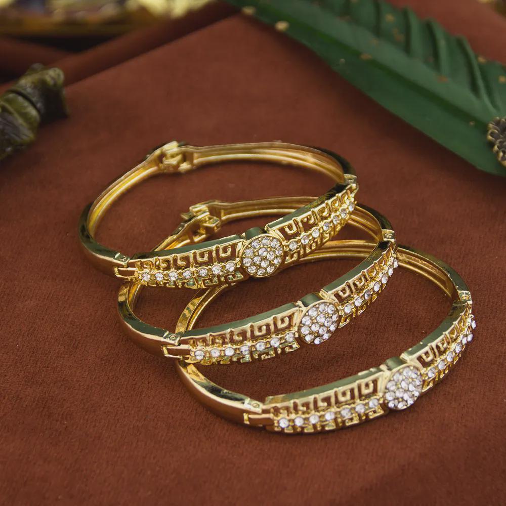 Gold Color Arabic Crystal Bangle Bracelet Set – Dubai Moroccan Bridal Jewelry