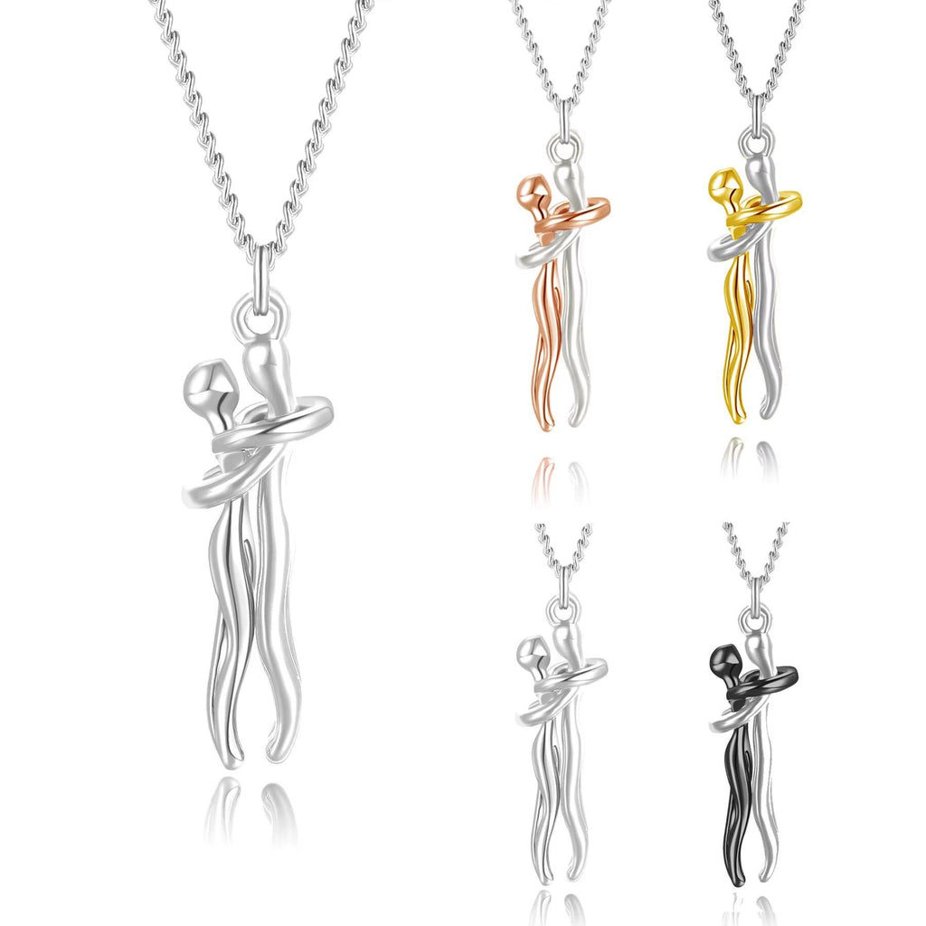 Hugging Couple Pendant Necklace | Romantic Silver and Gold Tone Chain