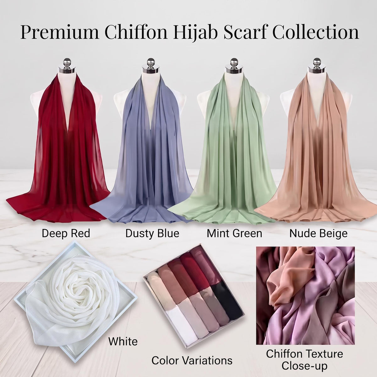 Women's Solid Chiffon Instant Hijab – Ready-to-Wear Muslim Wrap & Headscarf