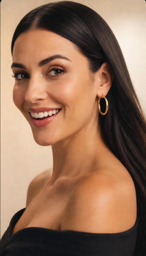 35mm Gold Hoop Earrings: 18K Plated Sterling Silver, Lightweight Classic Hoops