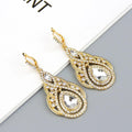 Chic Moroccan Full Crystal Drop Earrings | 18K Gold Color Palace Banquet & Bridal Wedding Jewelry