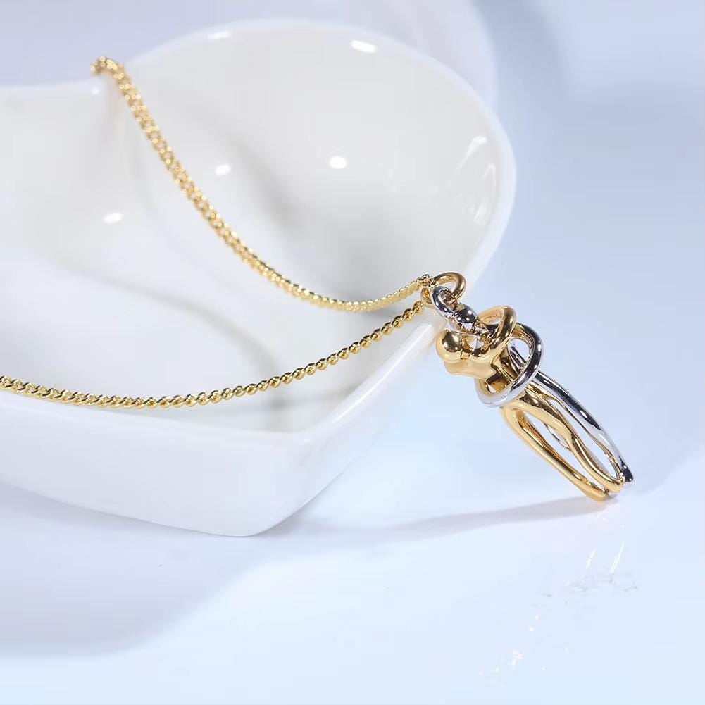 Hugging Couple Pendant Necklace | Romantic Silver and Gold Tone Chain