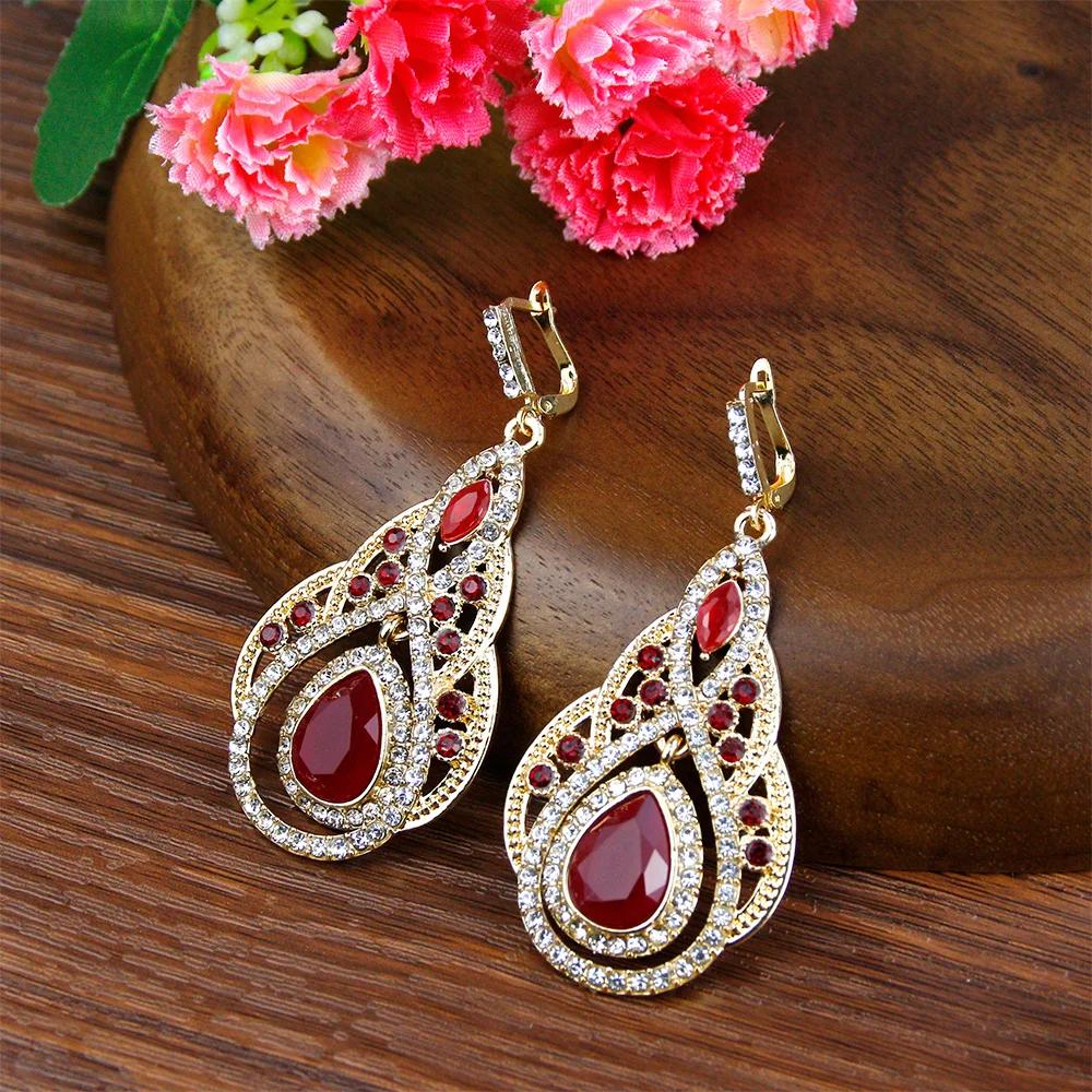 Chic Moroccan Full Crystal Drop Earrings | 18K Gold Color Palace Banquet & Bridal Wedding Jewelry