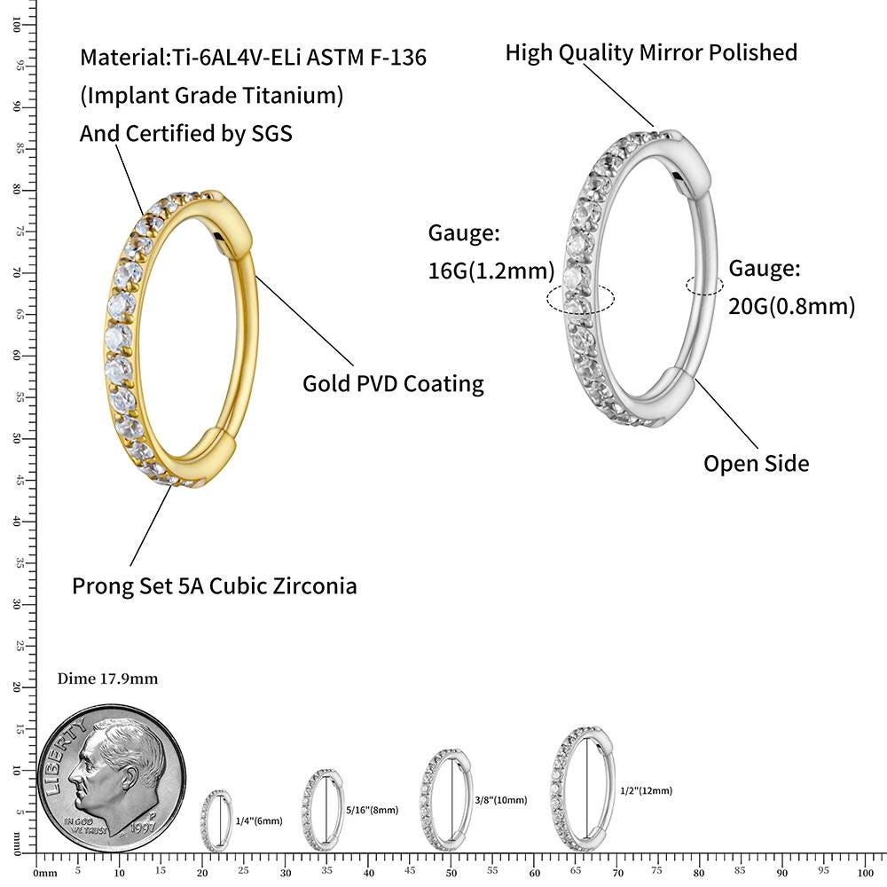 16G Titanium CZ Slim Huggie Hoop | Implant Grade Cartilage Helix Piercing Ring
