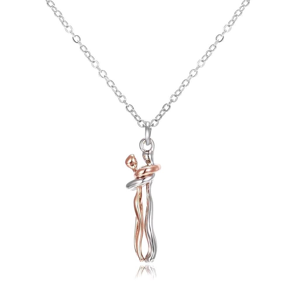 Hugging Couple Pendant Necklace | Romantic Silver and Gold Tone Chain