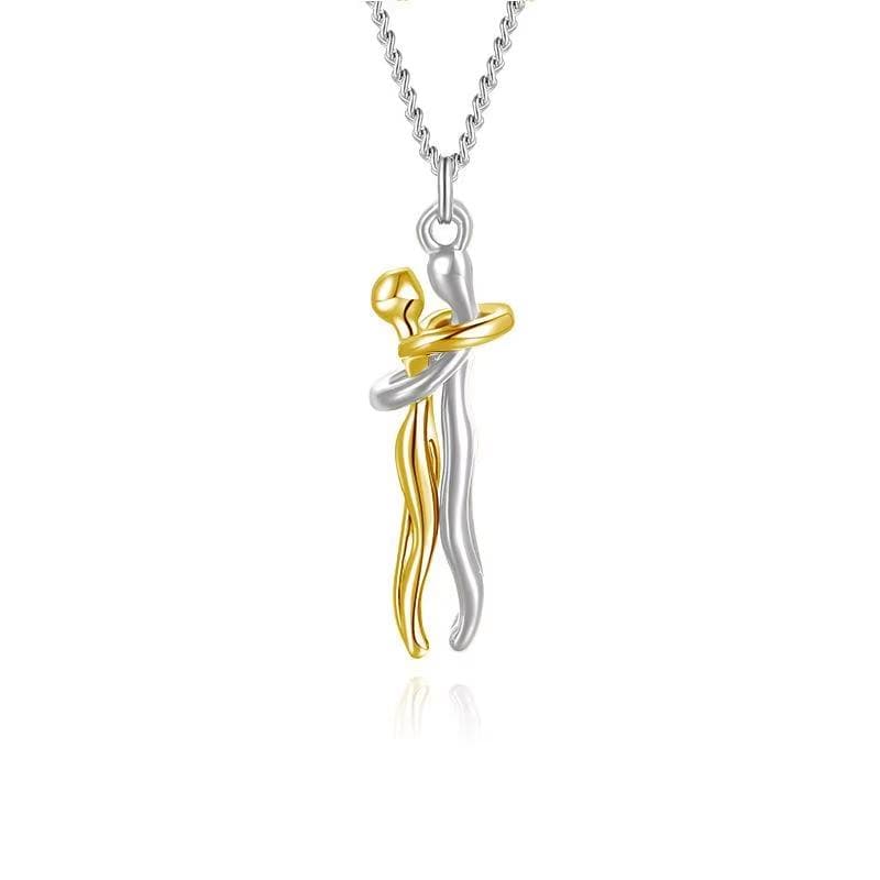 Hugging Couple Pendant Necklace | Romantic Silver and Gold Tone Chain