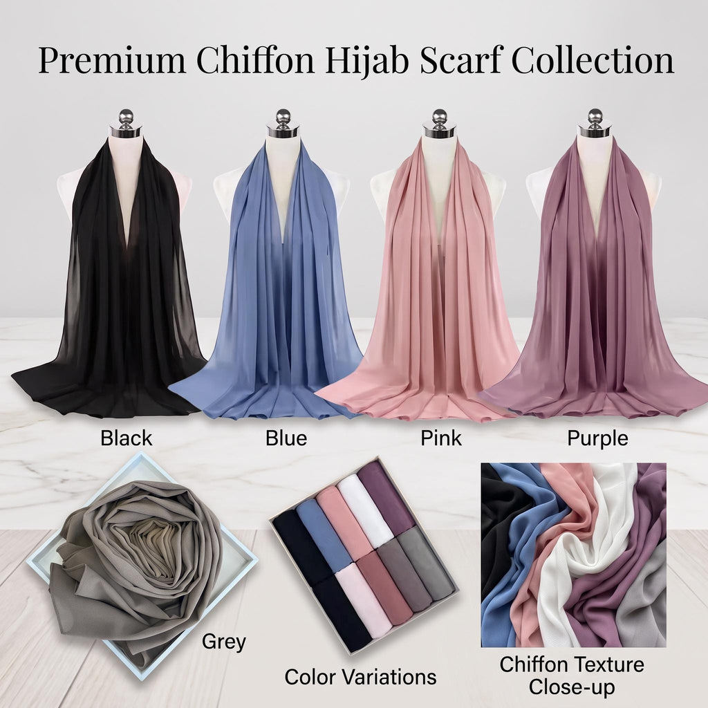 Women's Solid Chiffon Instant Hijab – Ready-to-Wear Muslim Wrap & Headscarf
