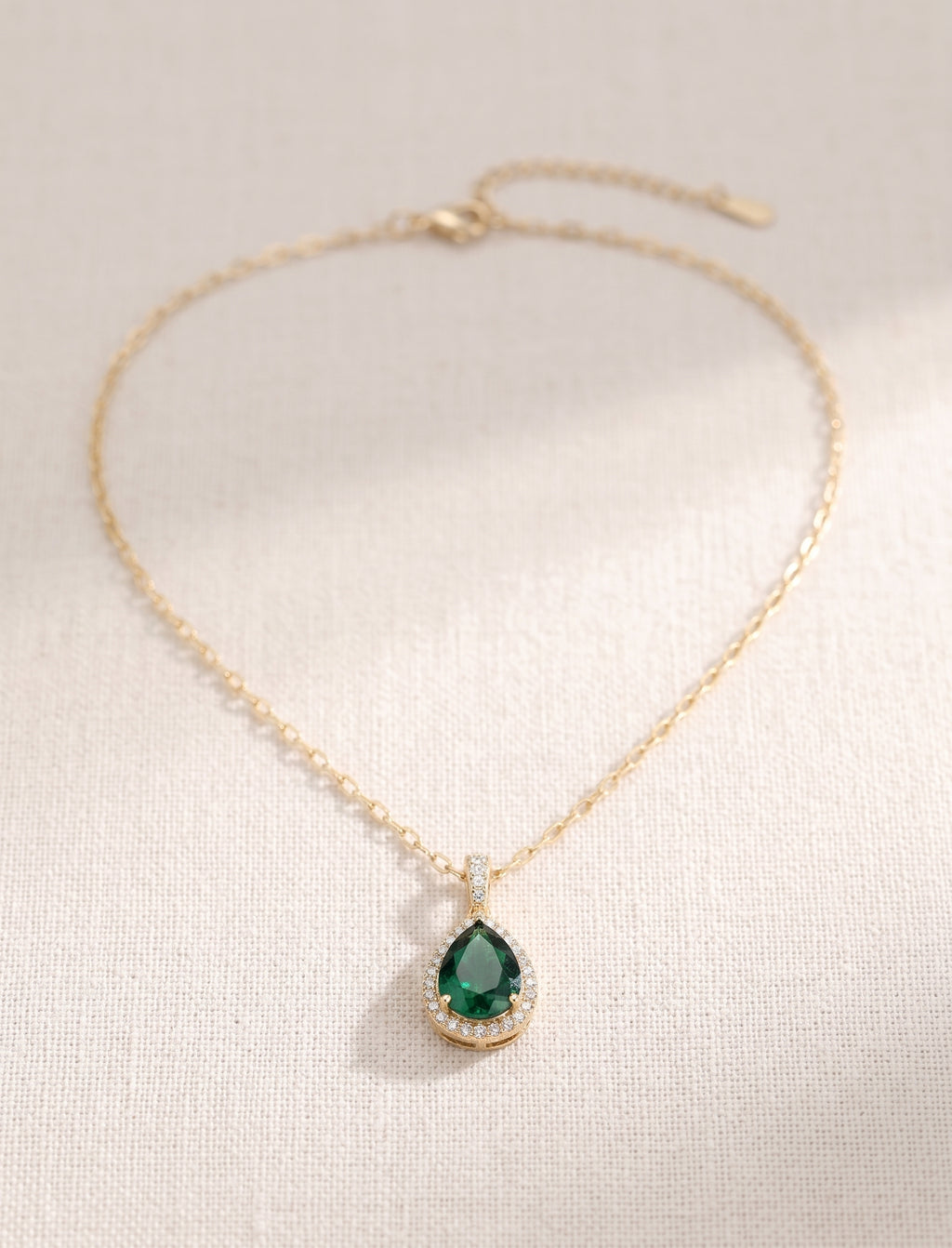 Elegant Emerald Green Zirconia Teardrop Necklace – Gold Plated Necklace for Women