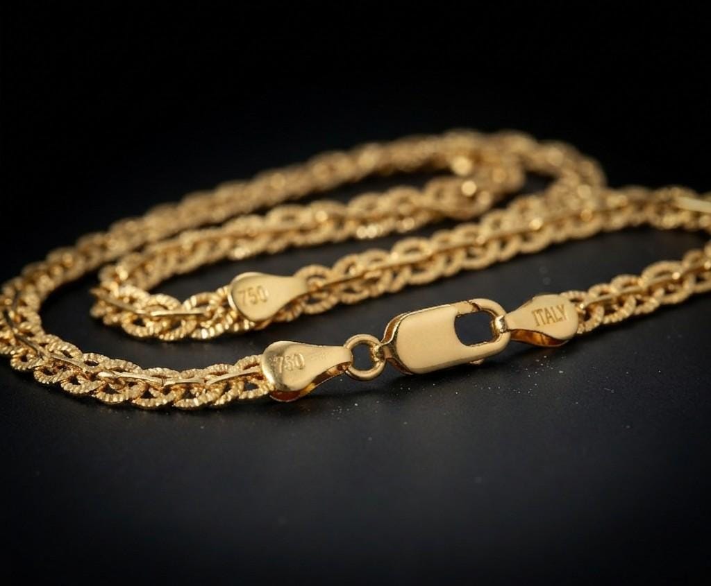 18K Gold Plated Rope Chain Necklace: Unisex Byzantine Style Choker (5mm)