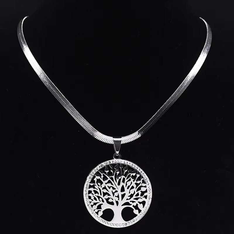 Tree of Life Crystal Choker Necklace: Gold Stainless Steel Pendant Jewelry