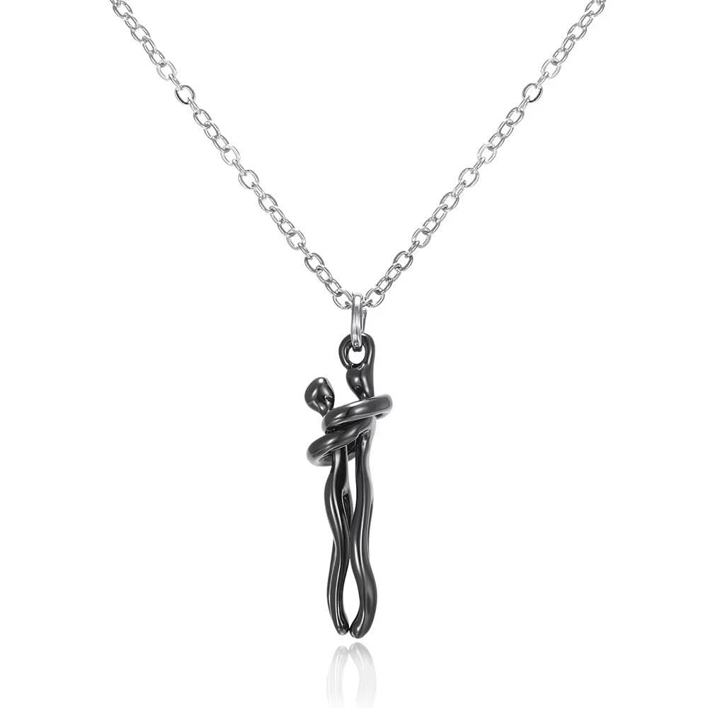 Hugging Couple Pendant Necklace | Romantic Silver and Gold Tone Chain