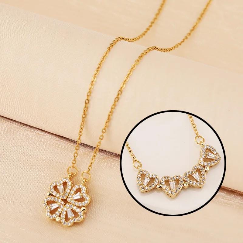 Preserved Rose Box with Magnetic Clover & Heart Pendant | Romantic Dainty Gold Gift for Her