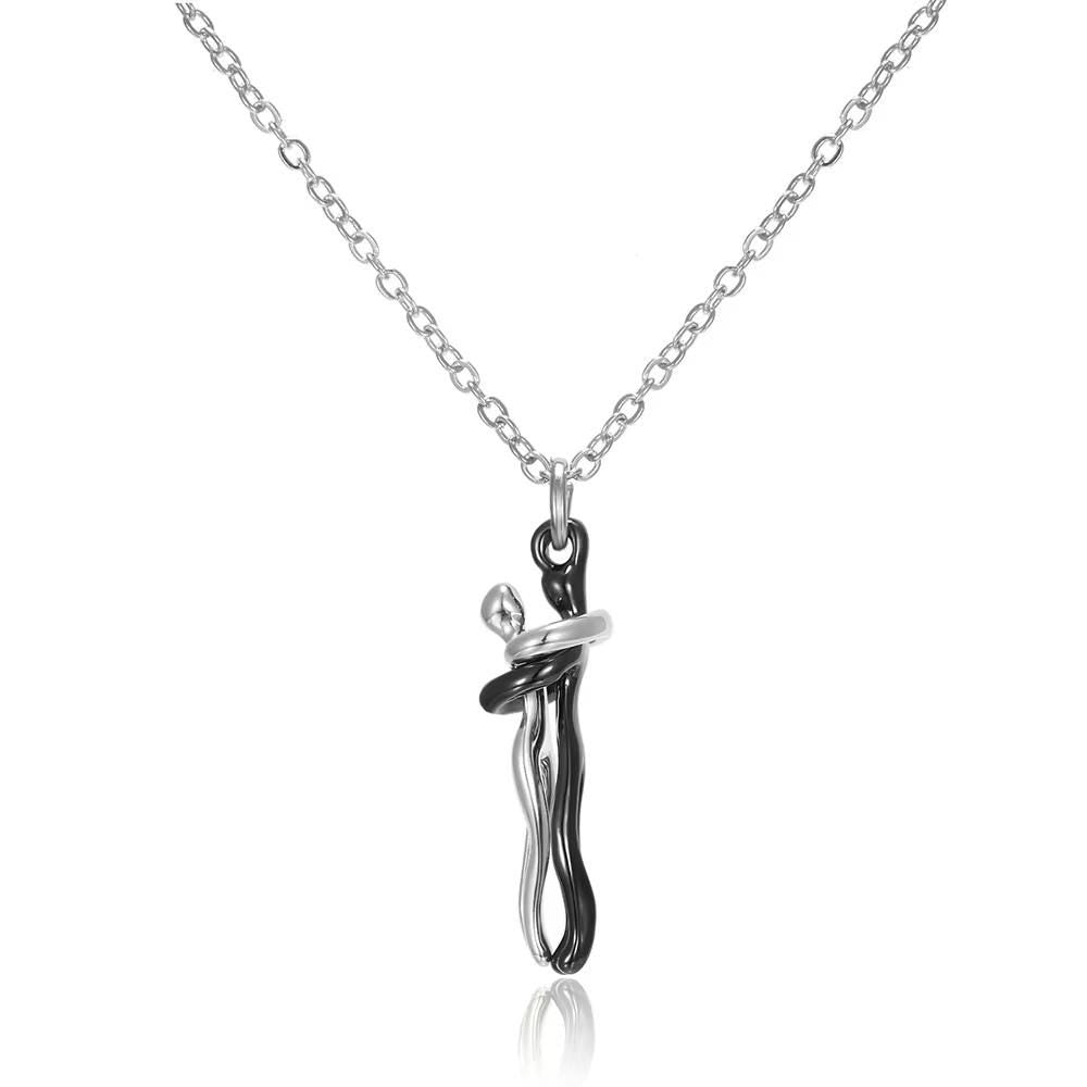 Hugging Couple Pendant Necklace | Romantic Silver and Gold Tone Chain