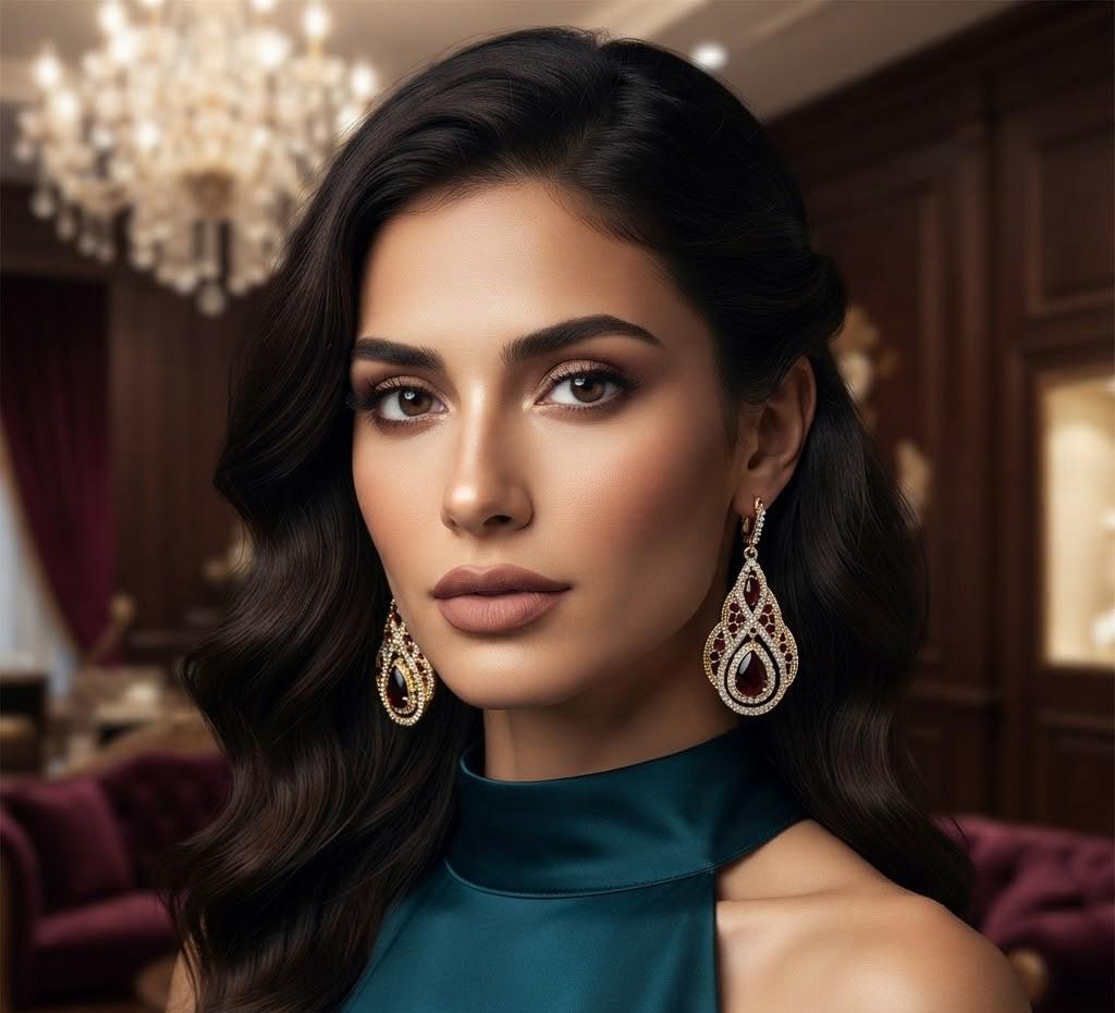 Chic Moroccan Full Crystal Drop Earrings | 18K Gold Color Palace Banquet & Bridal Wedding Jewelry