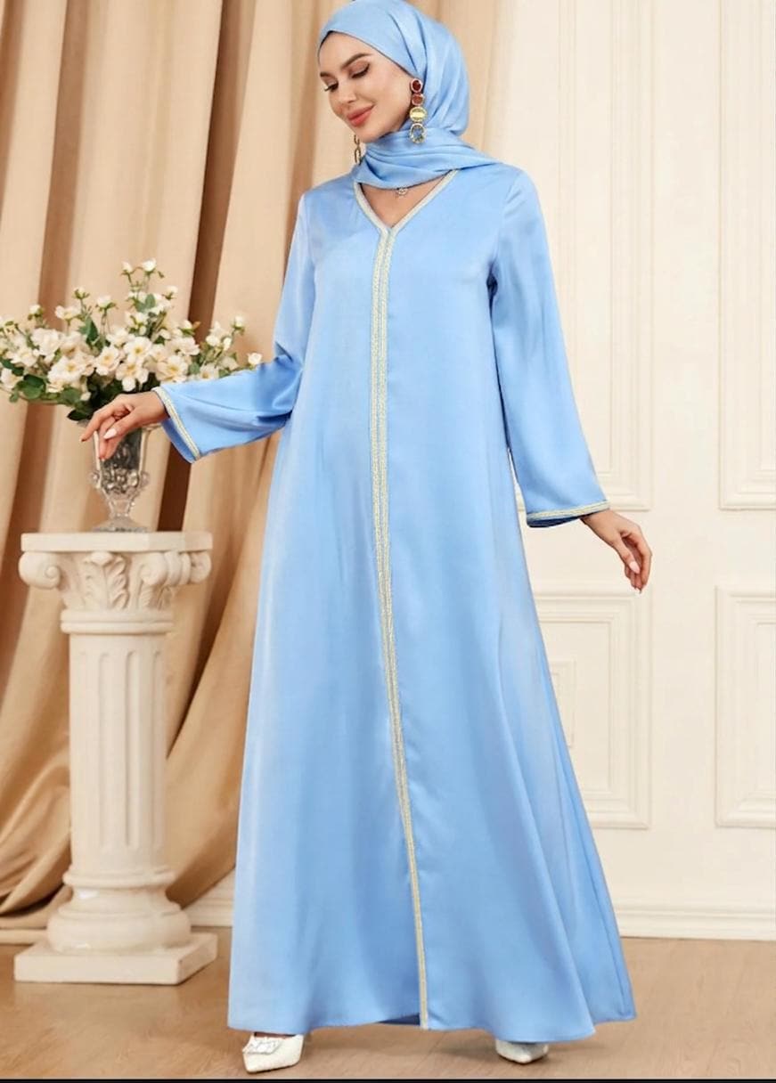 Handmade Moroccan Kaftan Dress Set – Two-Piece Satin Maxi with Gold Embroidery