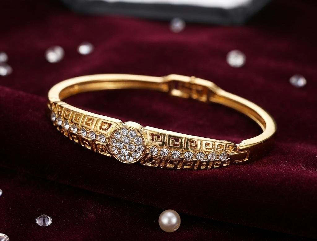 Gold Color Arabic Crystal Bangle Bracelet Set – Dubai Moroccan Bridal Jewelry