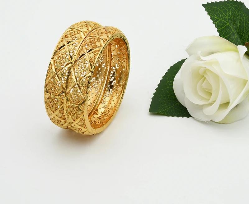 Dubai 24K Gold Color Hand Bracelet & Bangles | Luxury African Designer Charm Jewelry for Women