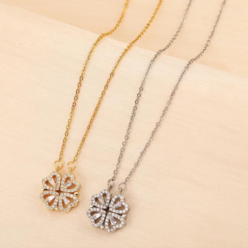 Preserved Rose Box with Magnetic Clover & Heart Pendant | Romantic Dainty Gold Gift for Her