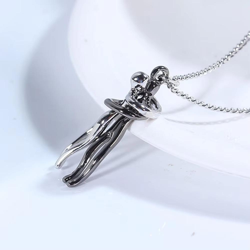 Hugging Couple Pendant Necklace | Romantic Silver and Gold Tone Chain