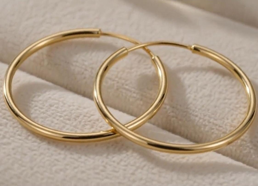 35mm Gold Hoop Earrings: 18K Plated Sterling Silver, Lightweight Classic Hoops