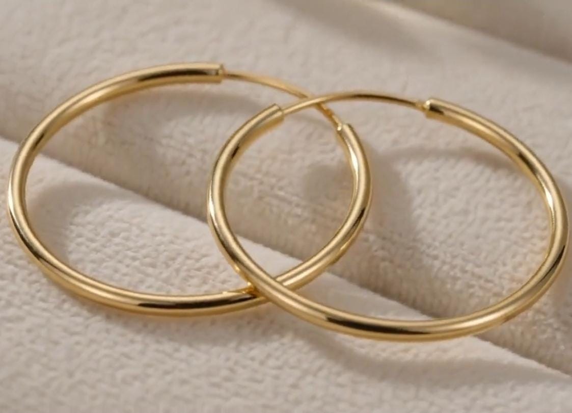 35mm Gold Hoop Earrings: 18K Plated Sterling Silver, Lightweight Classic Hoops