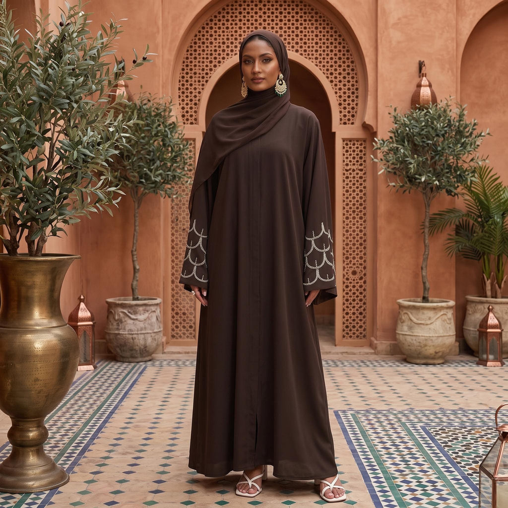 Dubai Modest Abaya Dress – Open Front Arabic Cardigan, Eid Kaftan Robe