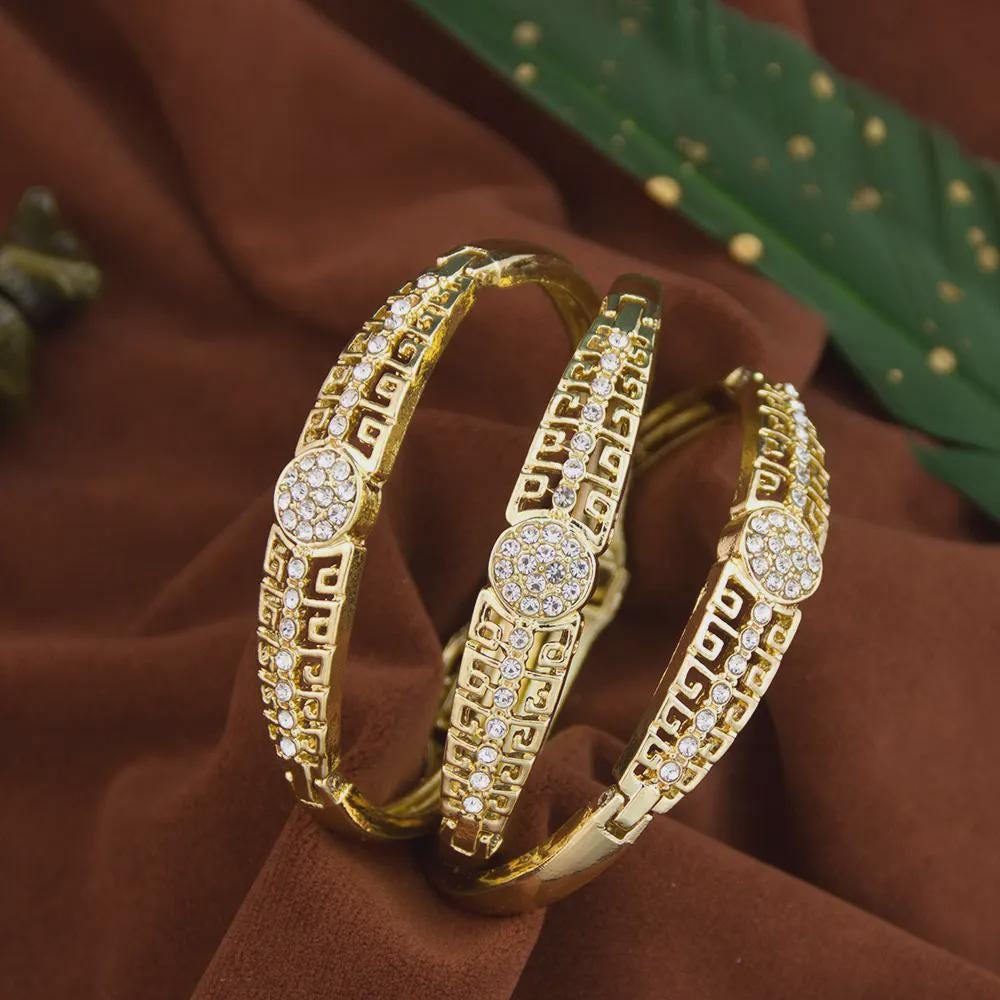 Gold Color Arabic Crystal Bangle Bracelet Set – Dubai Moroccan Bridal Jewelry