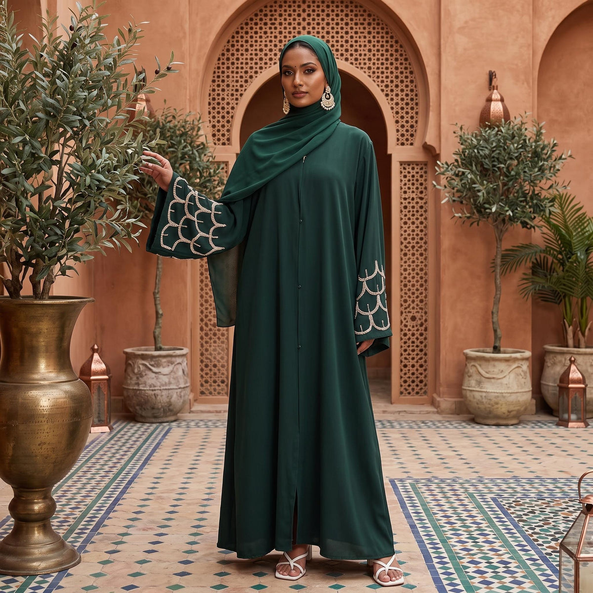Dubai Modest Abaya Dress – Open Front Arabic Cardigan, Eid Kaftan Robe