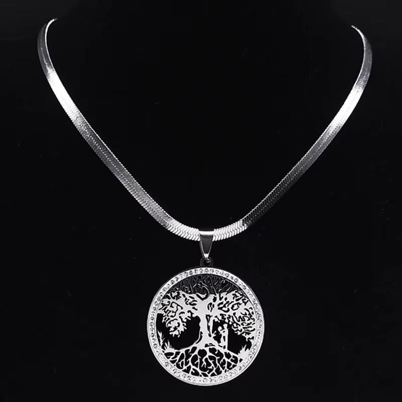 Tree of Life Crystal Choker Necklace: Gold Stainless Steel Pendant Jewelry