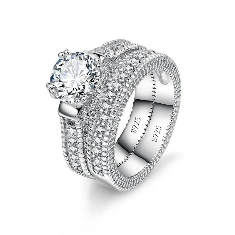 Sterling Silver Couple Rings Set: Engagement Wedding Anniversary Bands with Cubic Zirconia