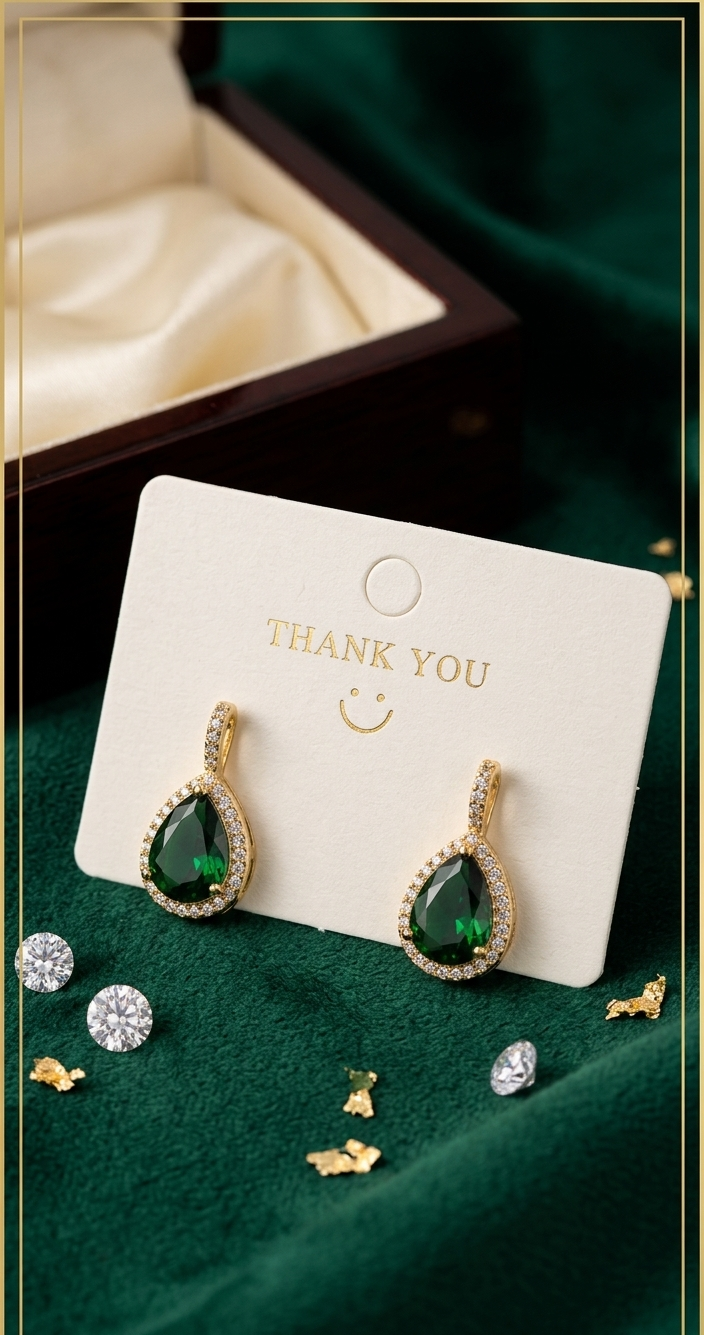 Emerald Green Zircon Teardrop Earrings – Gold Plated 925 Silver Earrings for Women