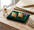 Luxury 18K Gold Plated Textured Square Stud Earrings Stainless Steel Daily Wear