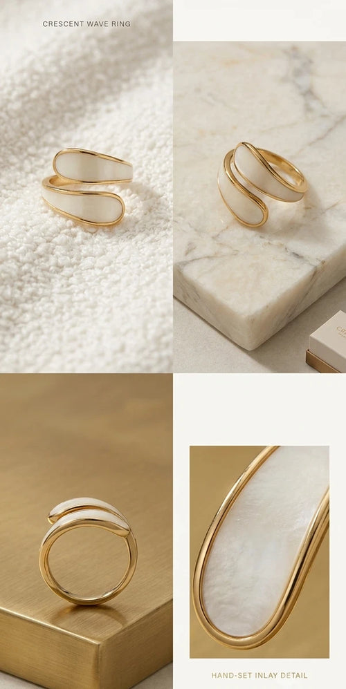18K Gold Plated Enamel Marble Open Ring Adjustable Wave Minimalist Women Jewelry