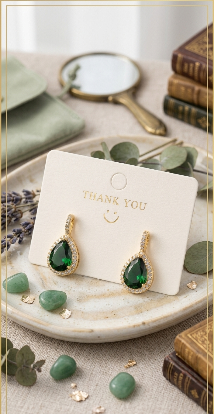 Emerald Green Zircon Teardrop Earrings – Gold Plated 925 Silver Earrings for Women