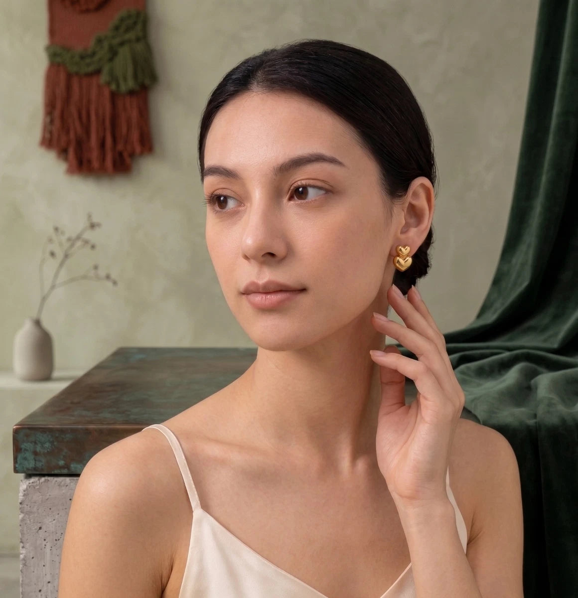 18K Gold Plated Heart Stud Earrings Women Minimalist Stainless Steel Jewelry