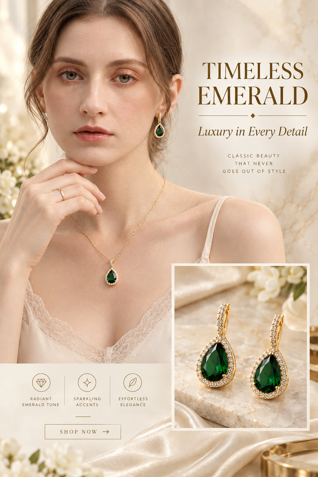 Elegant Emerald Green Zirconia Teardrop Necklace – Gold Plated Necklace for Women