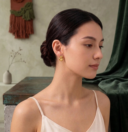 18K Gold Plated Heart Stud Earrings Women Minimalist Stainless Steel Jewelry